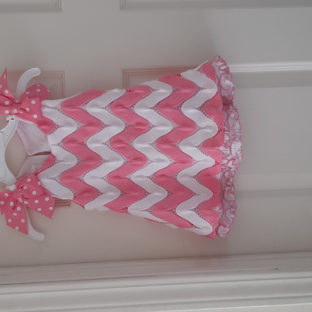 Bonnie Baby crochet lined dress in pink and white